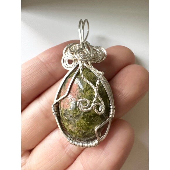 Artisan handmade unakite wire Pendant - Picture 1 of 5